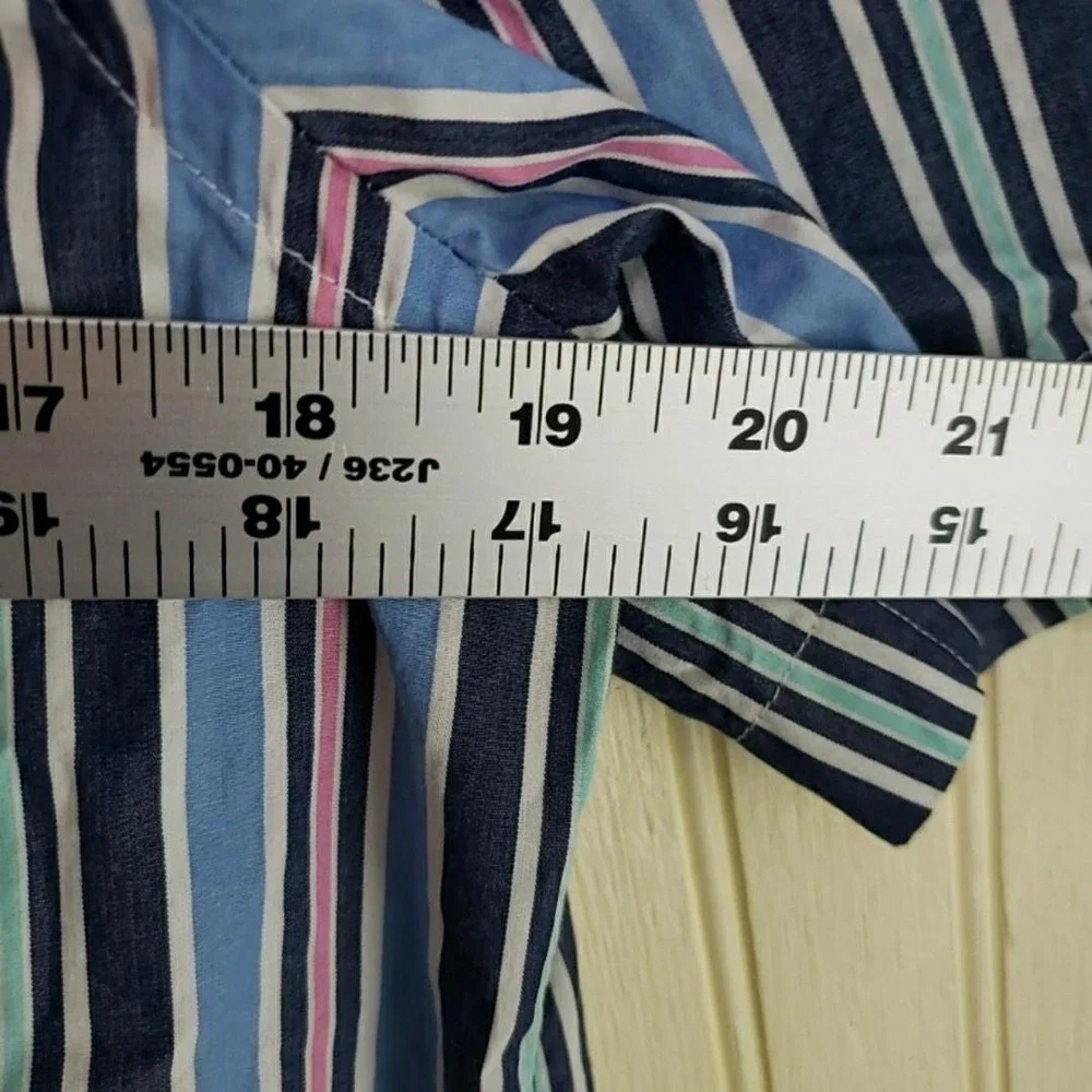 Ralph‎ Lauren Shirt Boys XL 18-20 Blue Stripe Button Down Short Sleeve Pony Logo